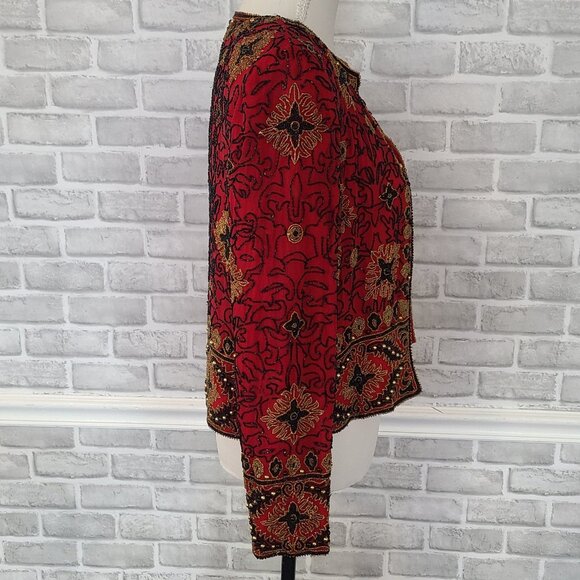 Vintage Adrianna Papell Evening Silk Beaded Jacket Small Formal Party *flaws - Picture 9 of 11